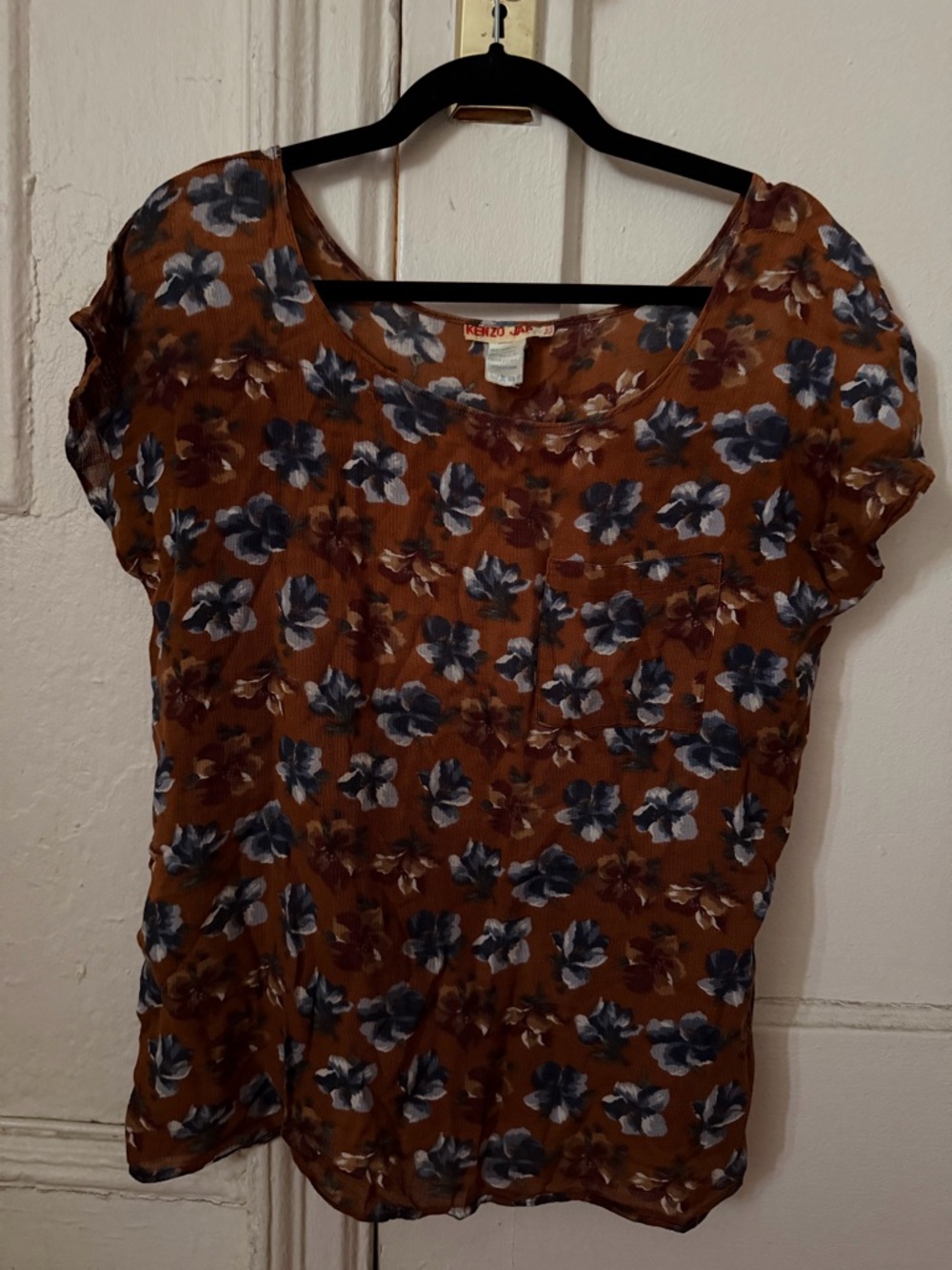 Vintage Kenzo Japan Rust Floral Short Sleeve Blouse